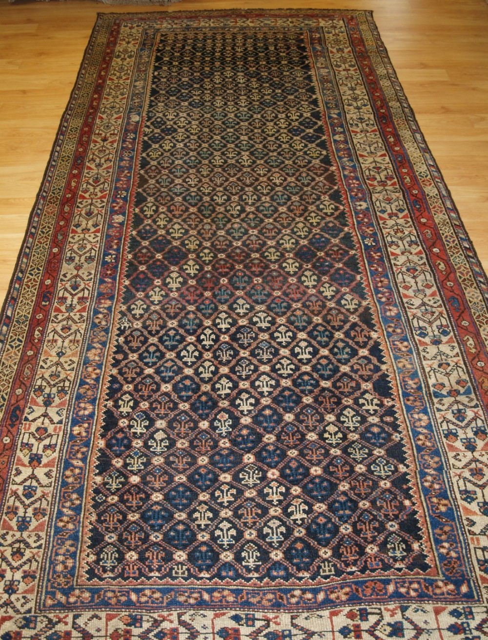 antique north persian kurdish long rug or kelleh fine shrub lattice design circa 1900