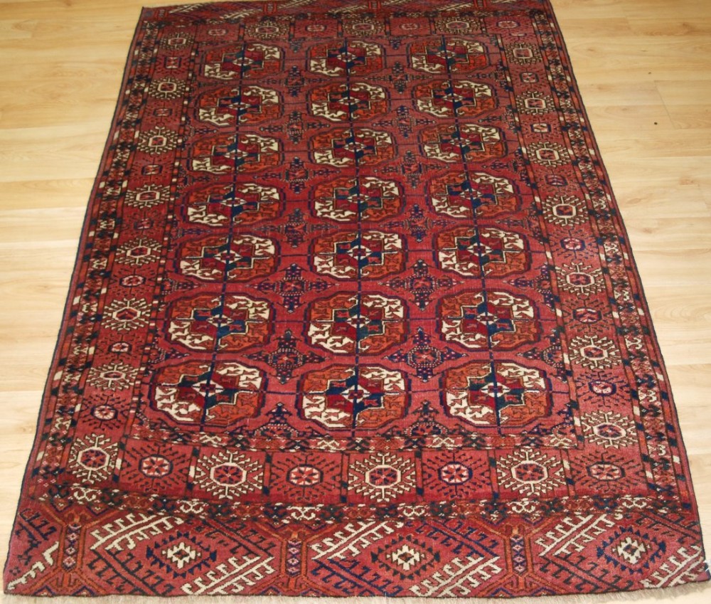 antique tekke turkmen 'dip khali' rug soft pinkred colour great condition circa 1900