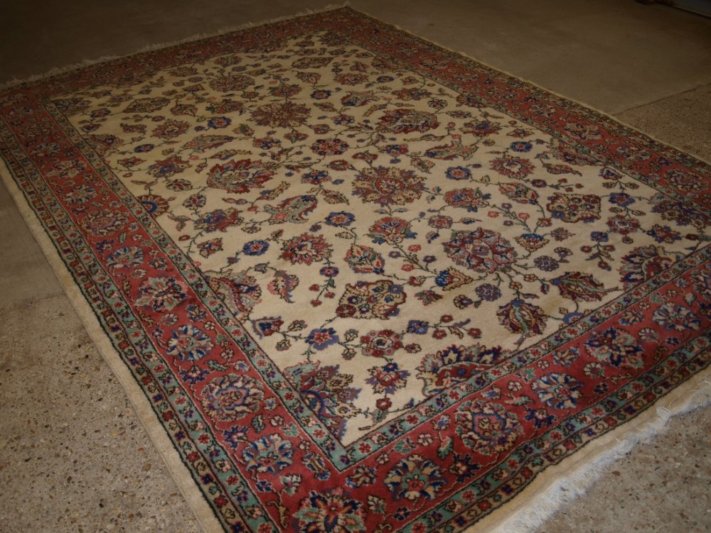 old turkish isparta carpet classic floral design light ivory ground with pastel colours circa 1920