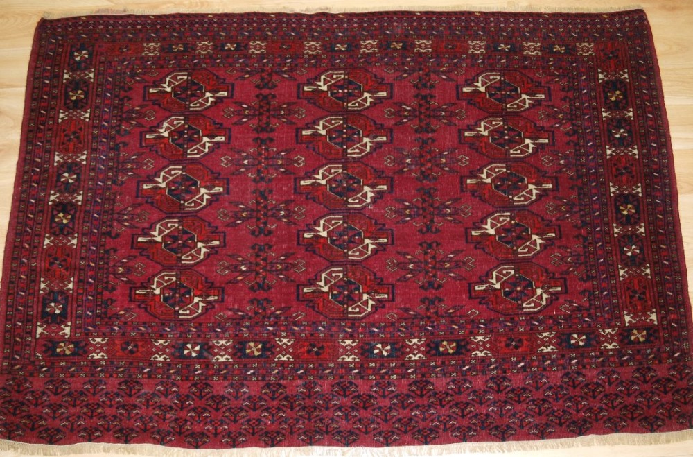 antique ersari turkmen chuval with 15 gul design soft colours circa 1900