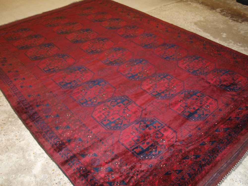 old traditional afghan ersari village carpet very deep rich red soft glossy wool colour superb condition circa 1920