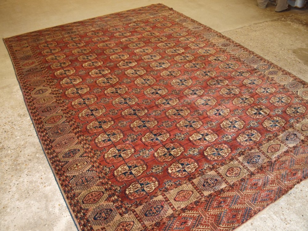 antique tekke turkmen main carpet very soft red colour good large size circa 1880
