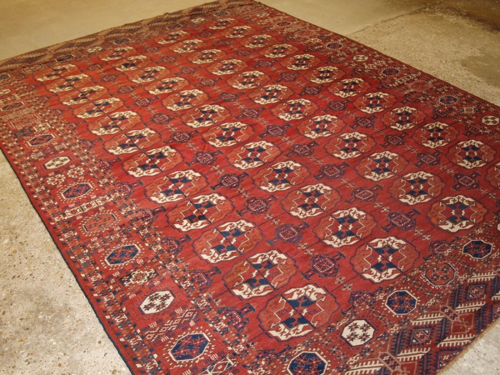 antique tekke turkmen main carpet with superb colour and condition large guls circa 1870