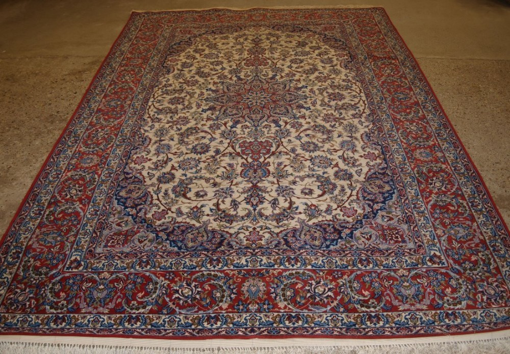 old persian isfahan carpet wool silk on a silk foundation perfect condition superb colours 40 years old