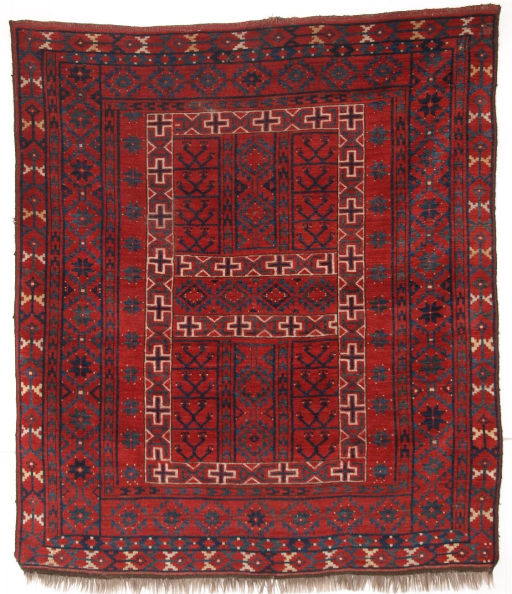 antique ersari turkmen ensi rug yurt door hanging wonderful colour 2nd half 19th century