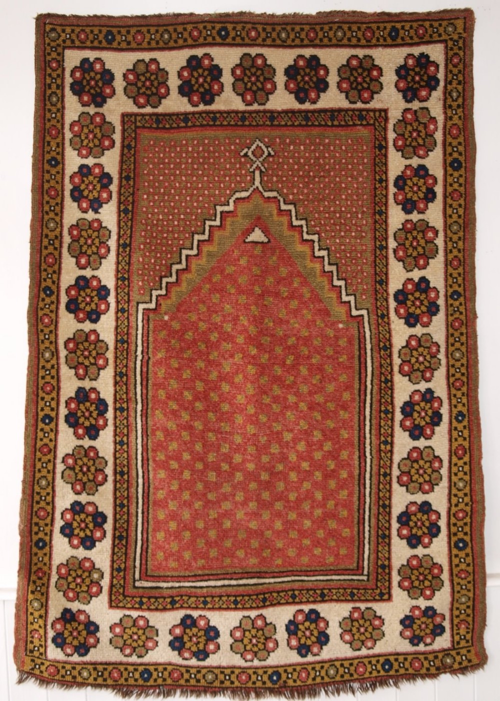 antique turkish manastir prayer rug minimalistic design with soft colours circa 1900