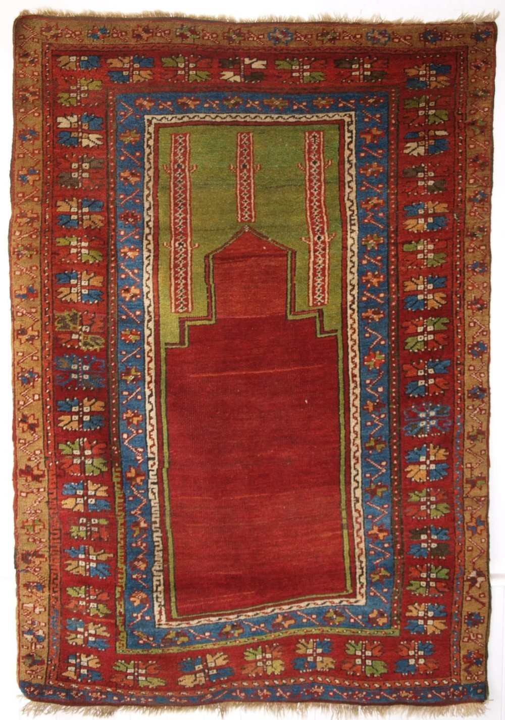 antique turkish konya region prayer rug superb green and red circa 1900