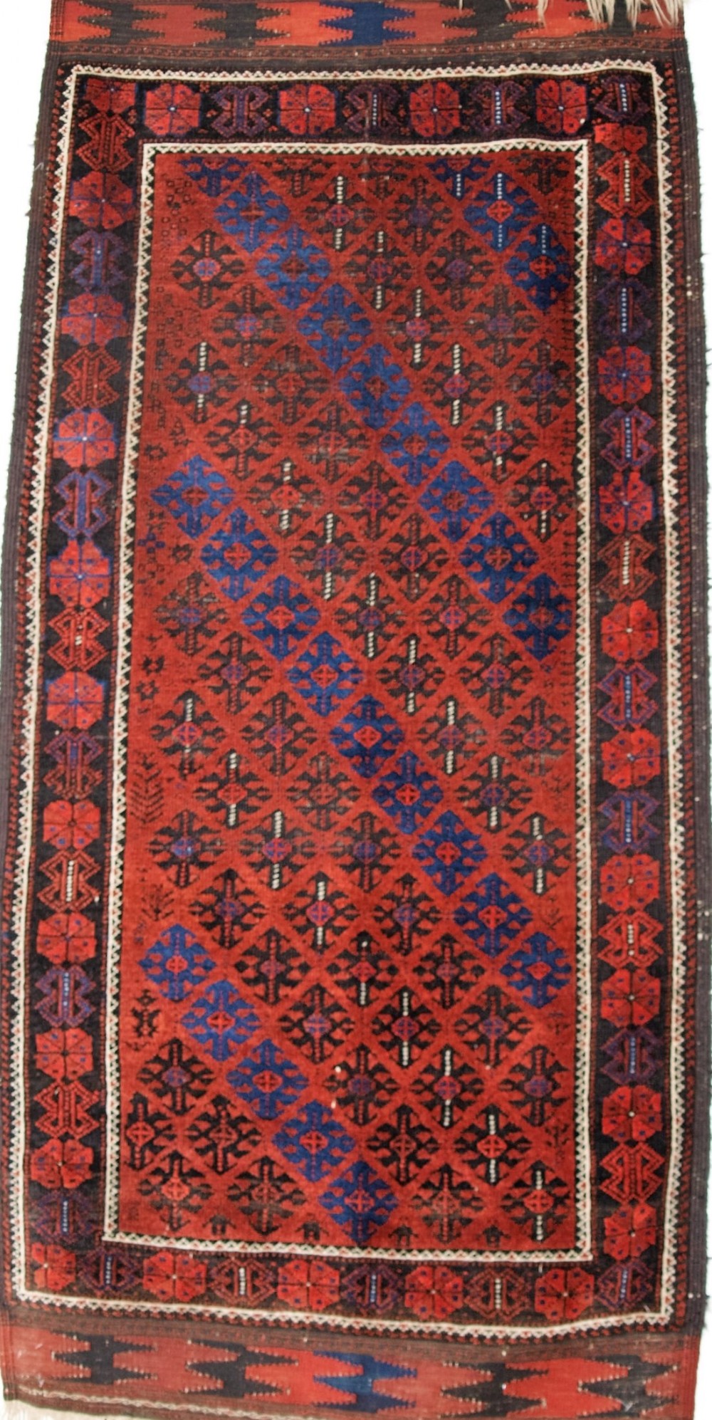 antique baluch rug lattice design superb long kilim ends circa 1880