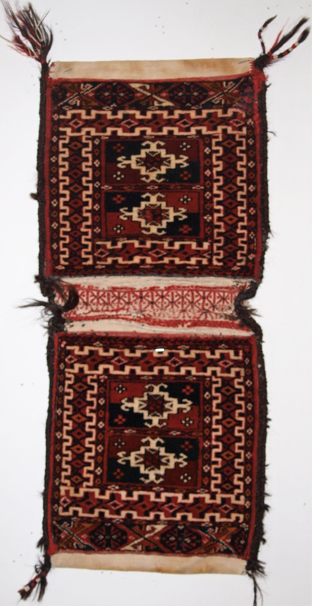 antique complete pair of very small tekke turkmen khorjin saddle bags outstanding condition circa 1900