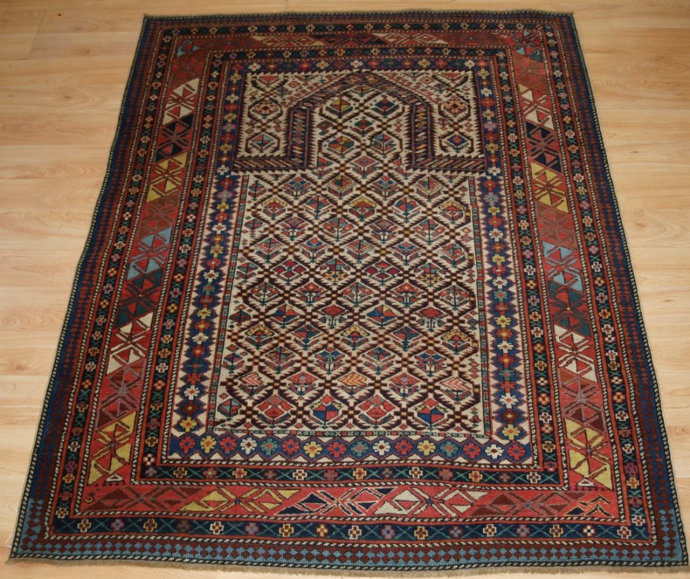 antique caucasian daghestan floral lattice prayer rug late 19th century