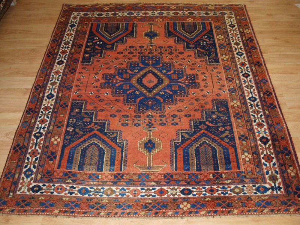 antique afshar neriz rug with vase design superb colour condition circa 1900