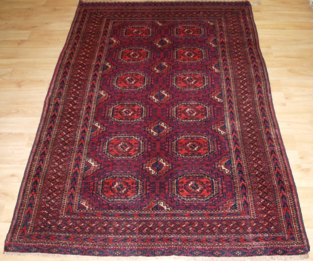 antique tekke turkmen rug salor turreted guls fine weave cochineal dye circa 1890