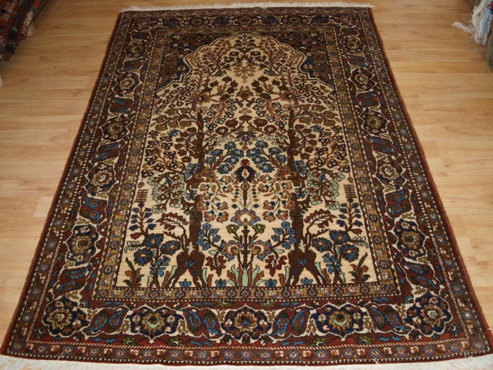 old persian isfahan prayer rug of floral garden design circa 1920