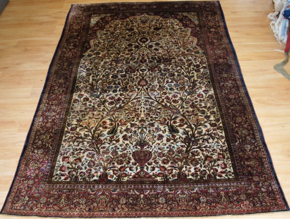 antique silk 'souf' kashan prayer rug circa 1900