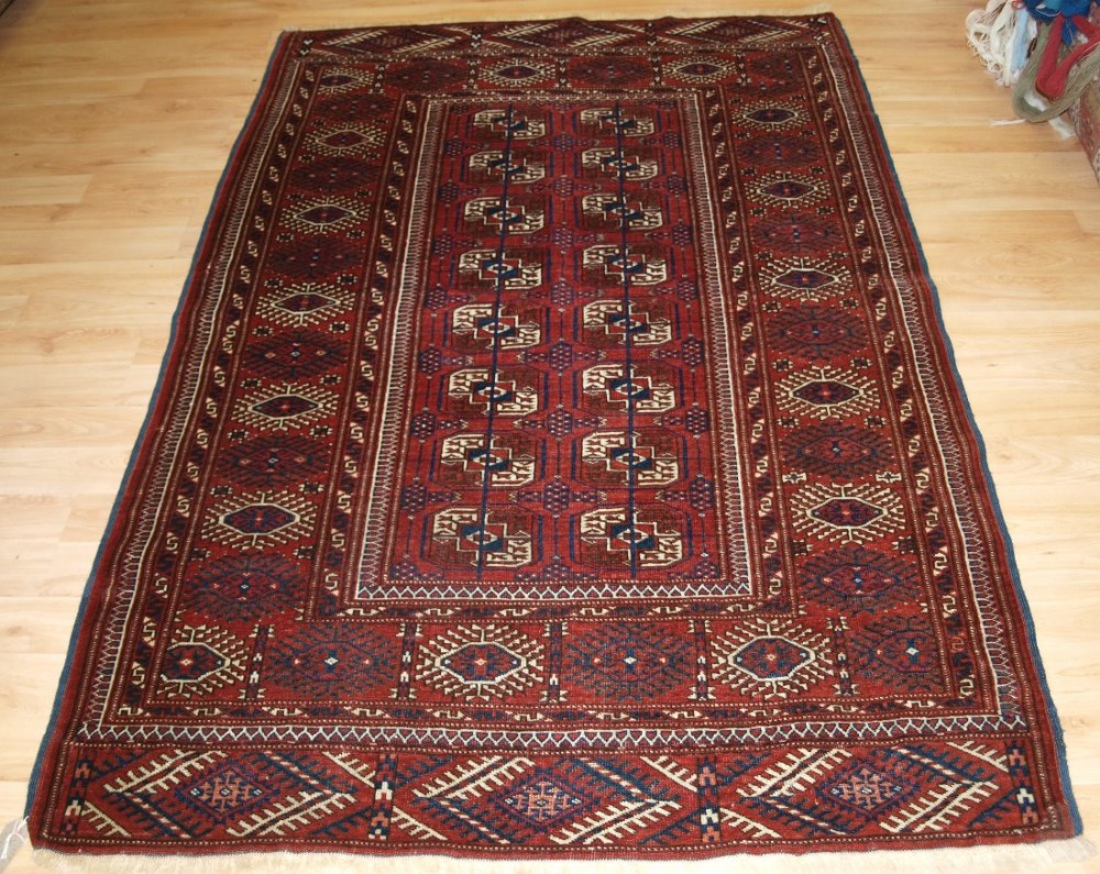 antique yomut turkmen rug soft red colour great condition circa 190020