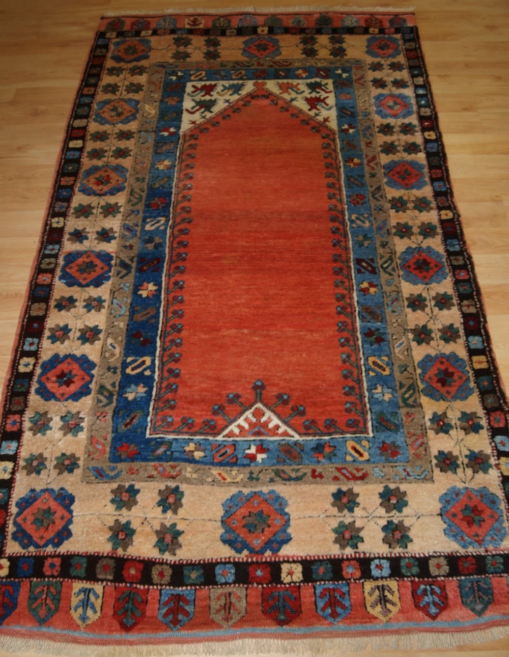 old turkish konya region prayer rug superb wool natural dyes circa 192030