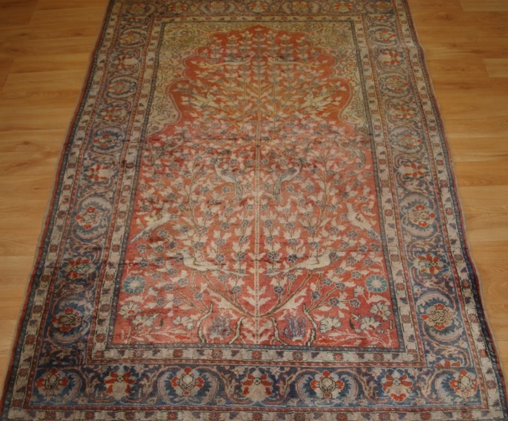 old turkish kayseri 'art silk' rug tree of life prayer design circa 1920