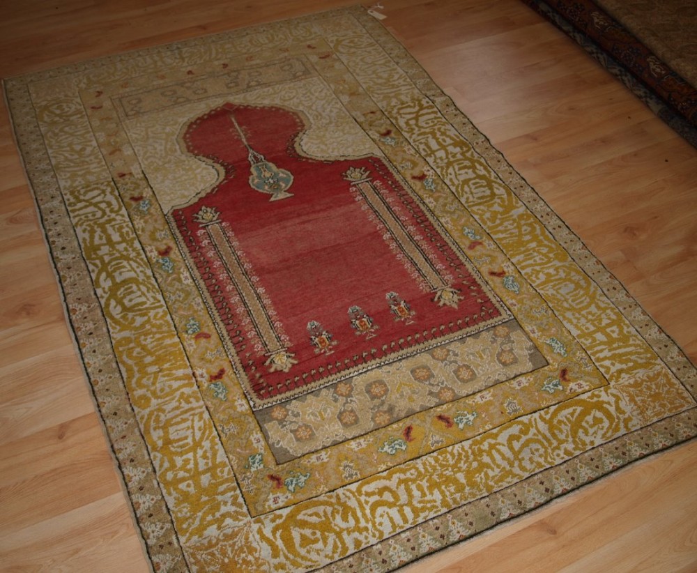 antique turkish ghiordes prayer rug superb border design circa 190020