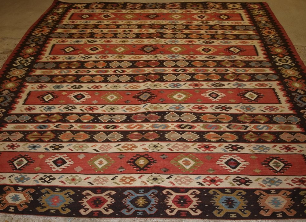 old turkish sarkoy kilim rug superb banded design excellent colours circa 1920