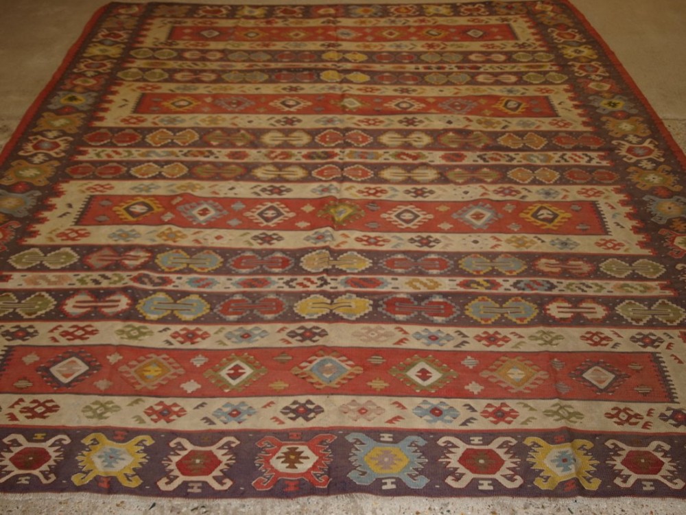 old turkish sarkoy kilim rug traditional banded design very soft colours circa 1920