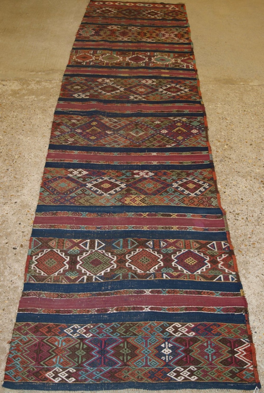 old turkish malayta kilim rug runner in embroidered weave traditional village design circa 1920