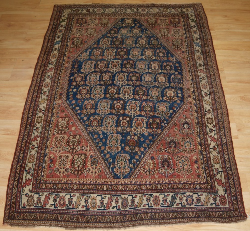 antique qashqai kashkuli rug boteh design on indigo blue ground circa 1890