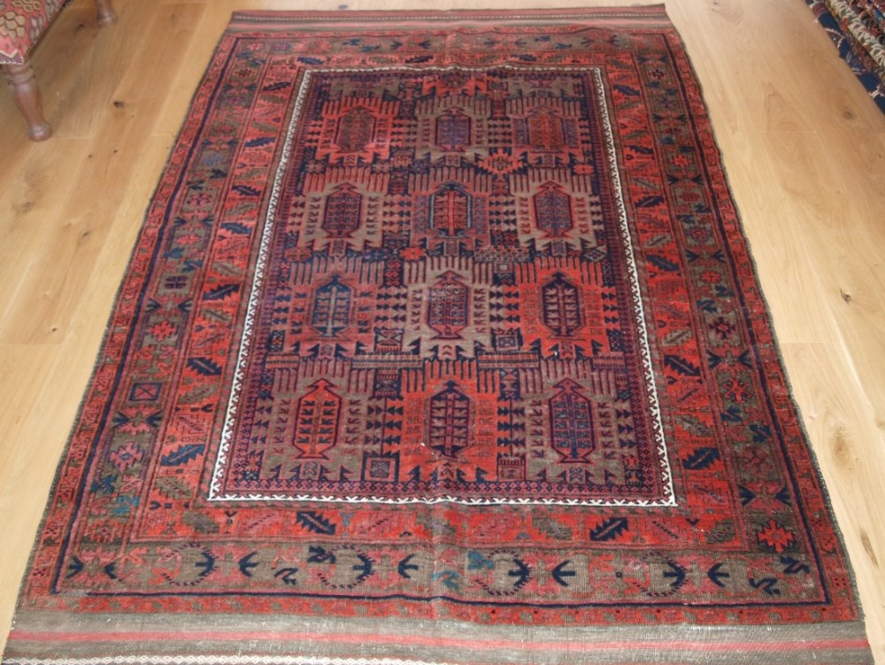 antique timuri baluch main carpet classic design corroded browns circa 1900