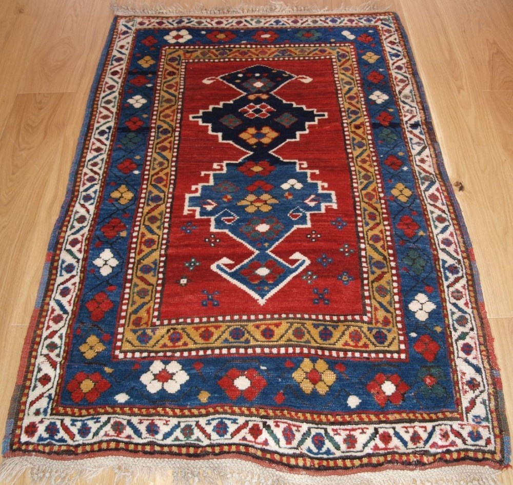 antique caucasian kazak rug with superb colour and long glossy pile late 19th century