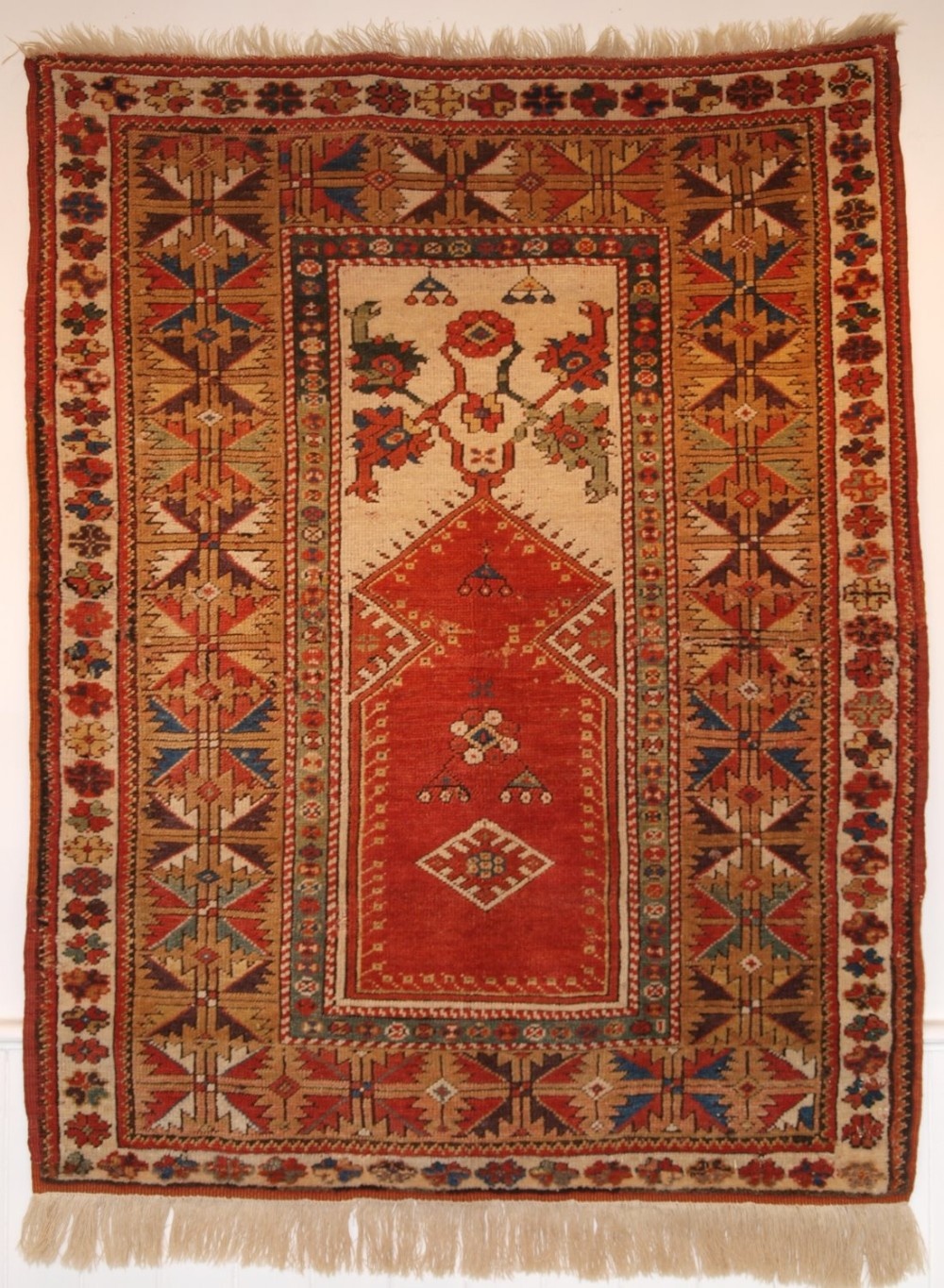 antique turkish milas prayer rug of classic design small size 2nd half 19th century
