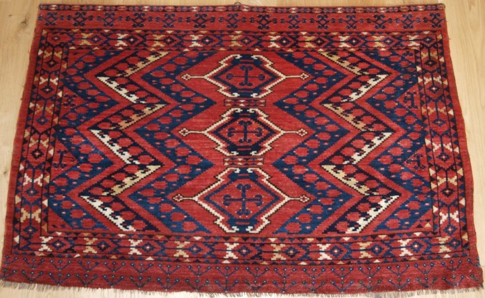 antique ersari beshir turkmen chuval with ikat design superb colour full pile circa 1880