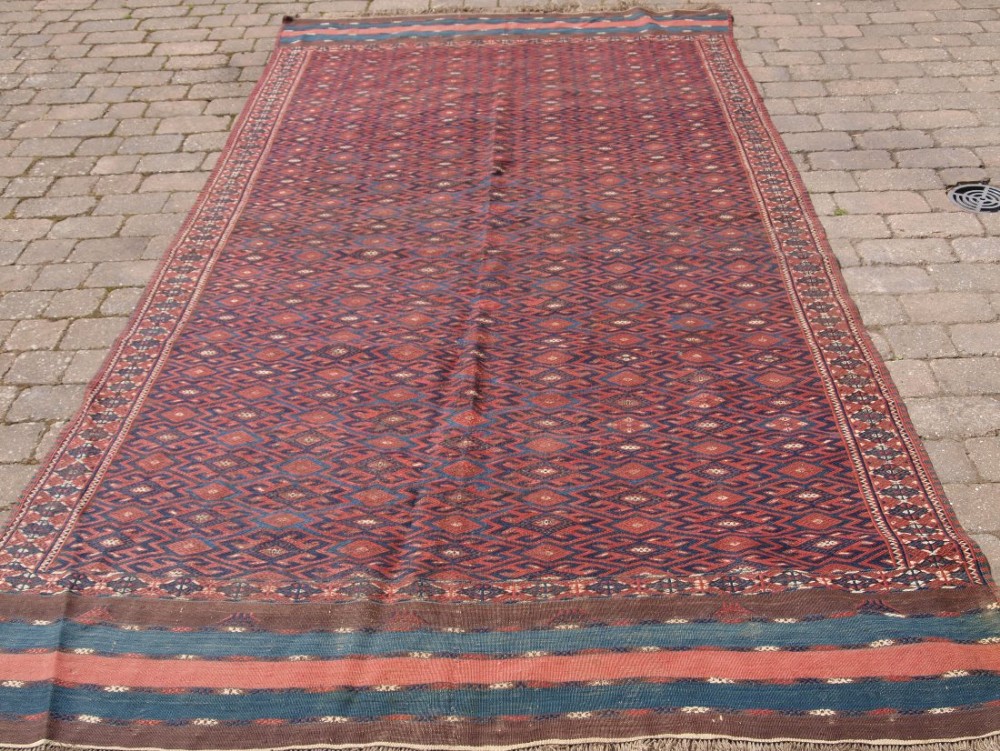 antique yomut turkmen pallas soumak kilim good condition unusual long kilim ends circa 190020