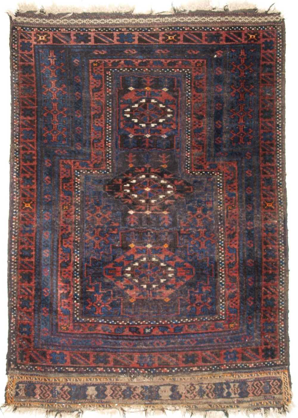 antique timuri baluch prayer rug blue ground late 19th century