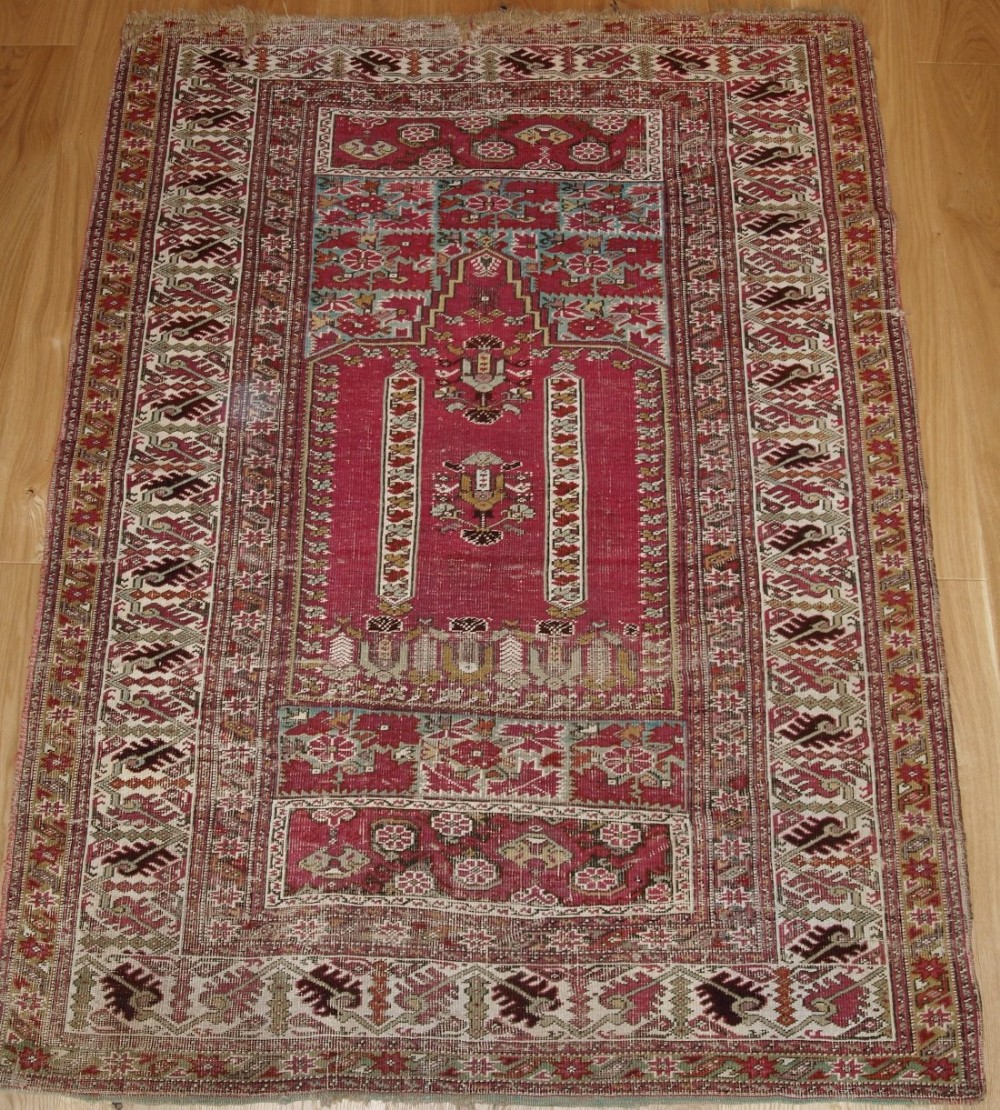 antique turkish ghiordes prayer rug beautiful colour 2nd half 19th century