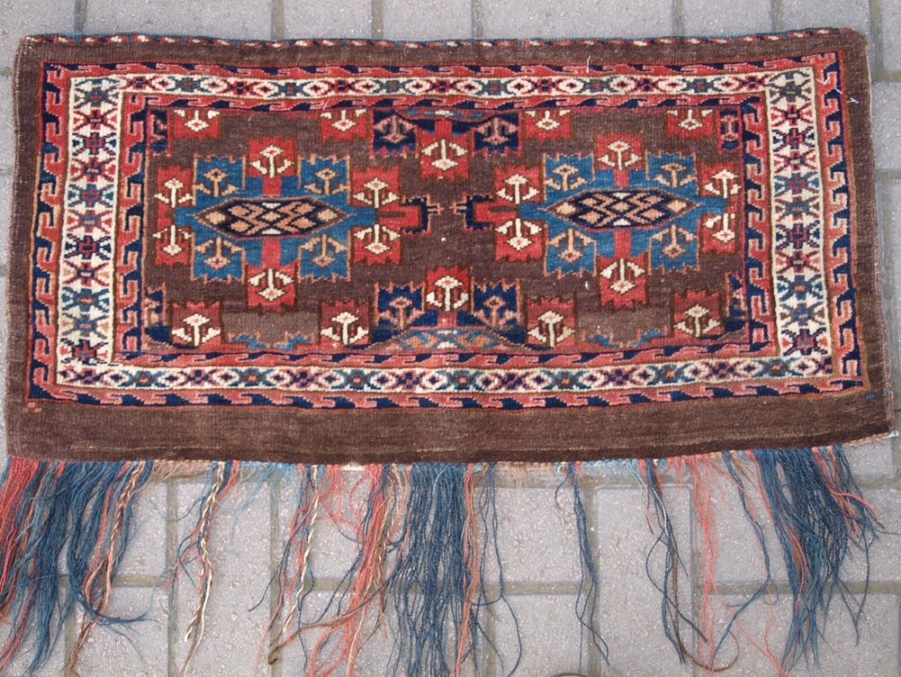 antique yomut turkmen torba with kepse gul design small size late 19th century