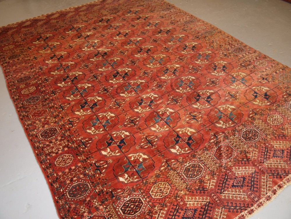 antique tekke turkmen main carpet wonderful colour large round guls 2nd half 19th century