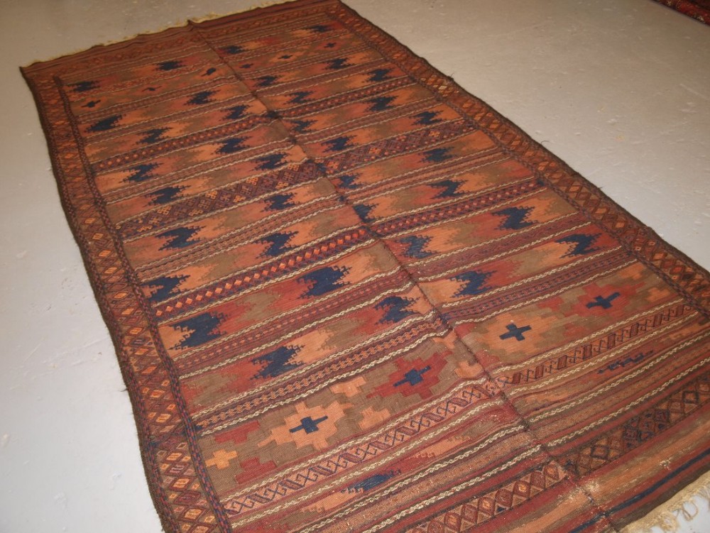 antique afghan baluch two part kilim flat weave and weft work circa 1900