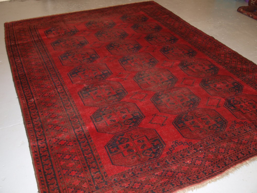 antique afghan village carpet slightly worn lived with look circa 1900