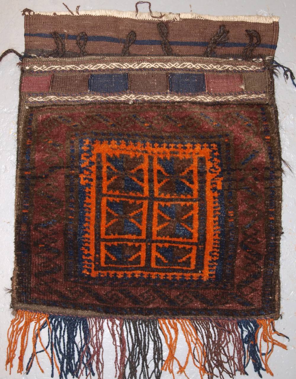 old afghan baluch saddle bag with plain weave back circa 1920