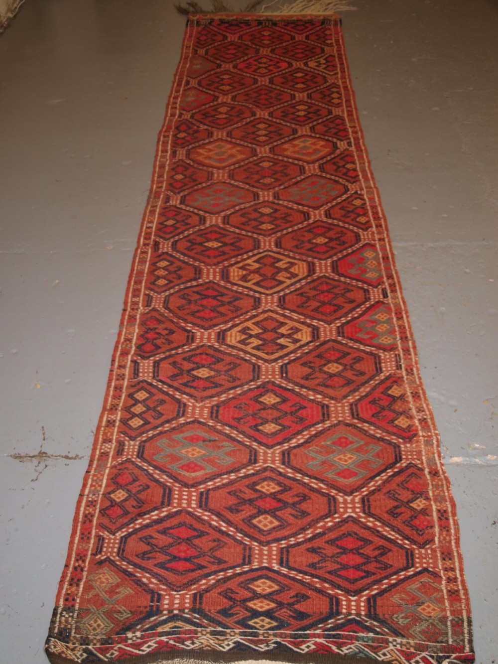 old uzbek or afghan embroidered flat weave runner good colours circa 1920