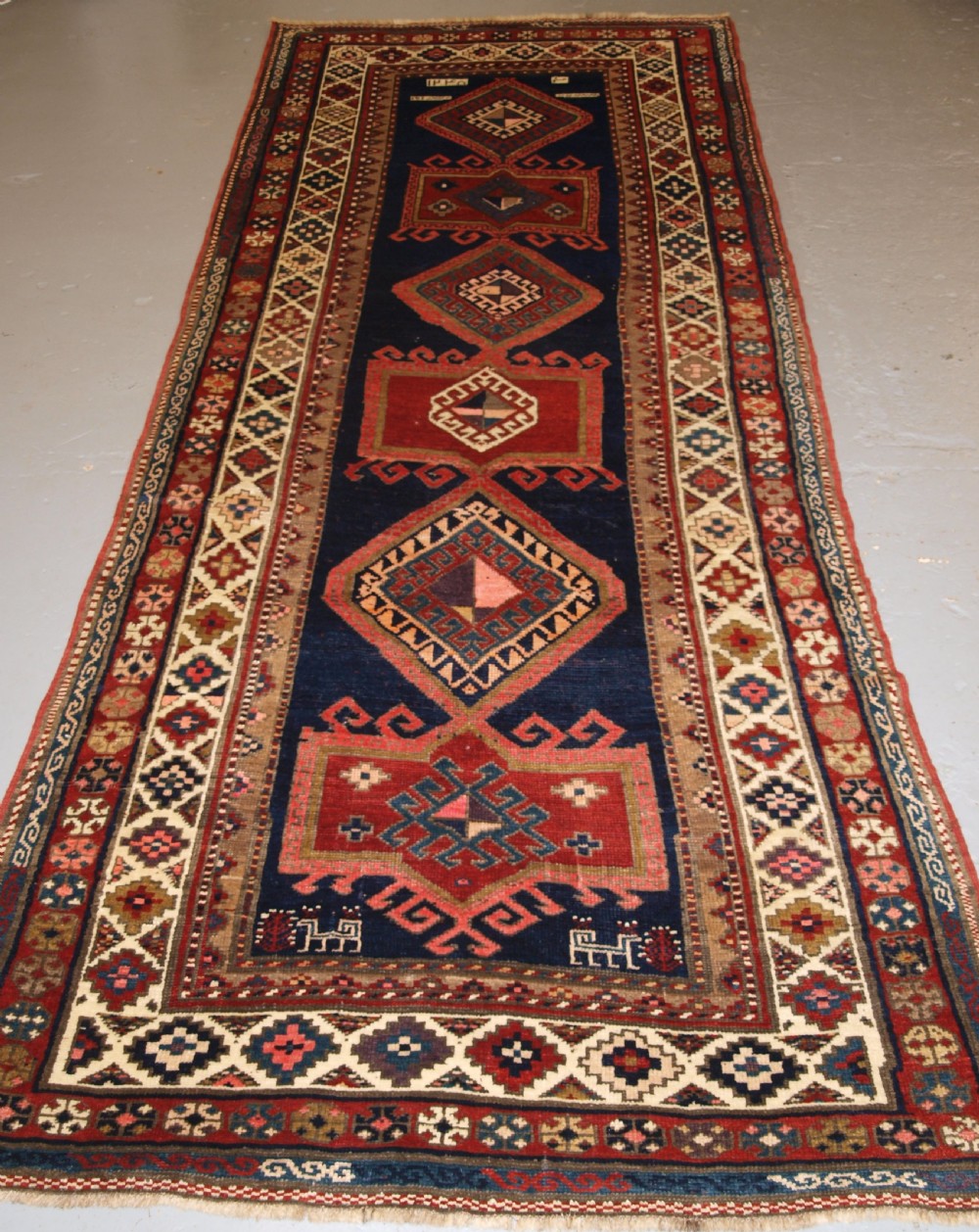 antique caucasian kazak long rug or runner great condition and colour late 19th century
