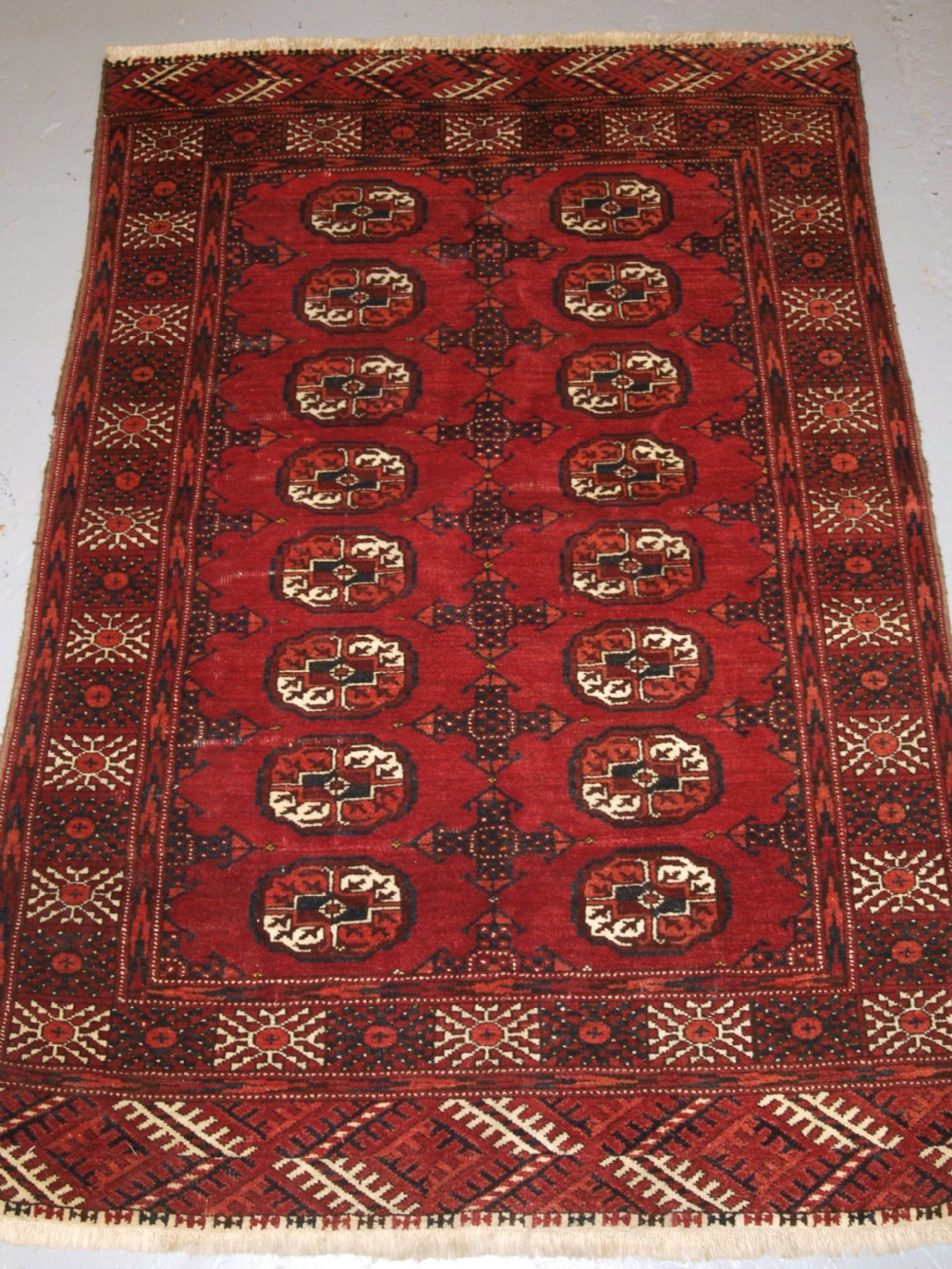 old afghan rug of small size with tekke turkmen design hard wearing circa 1920