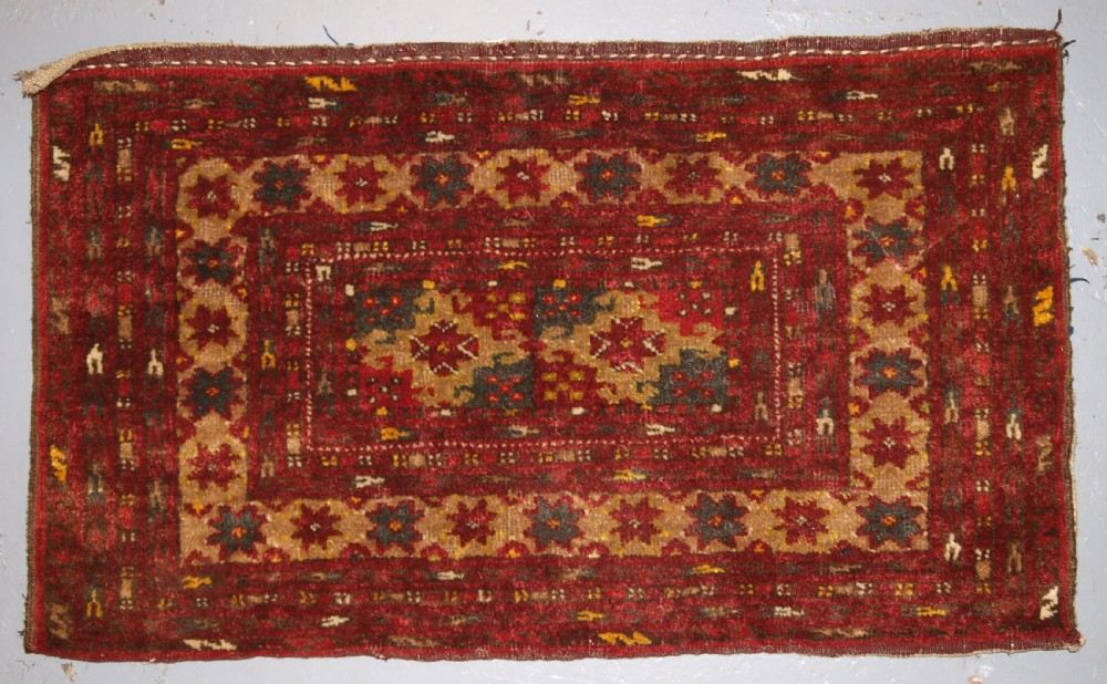 old afghan bag of small size with turkmen design plain weave back circa 1920