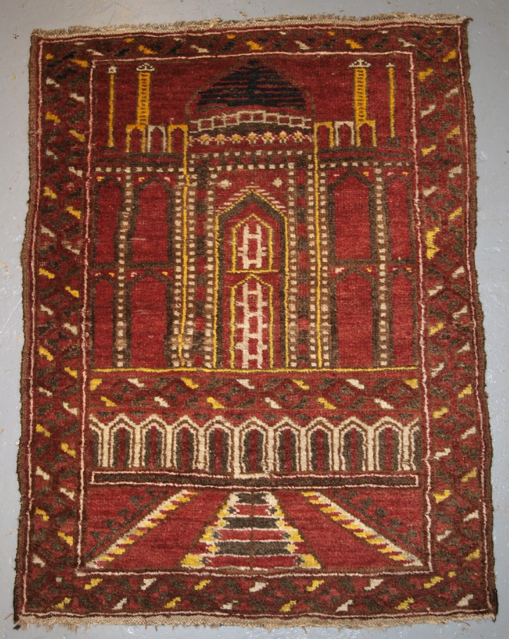 old afghan kizil ayak childs mosque prayer rug scarce example circa 1920