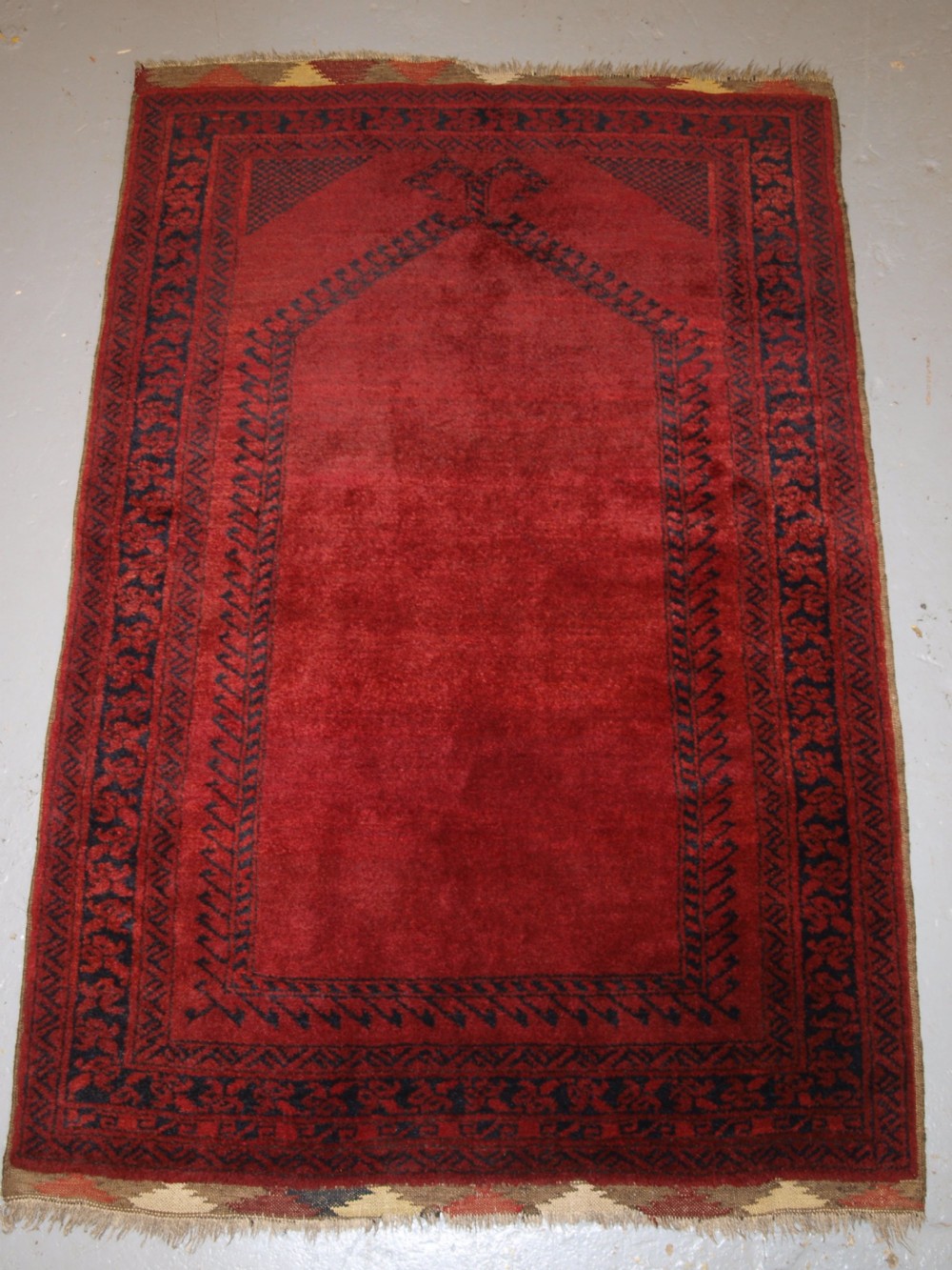 old afghan village prayer rug with rams horn design outstanding example circa 1920