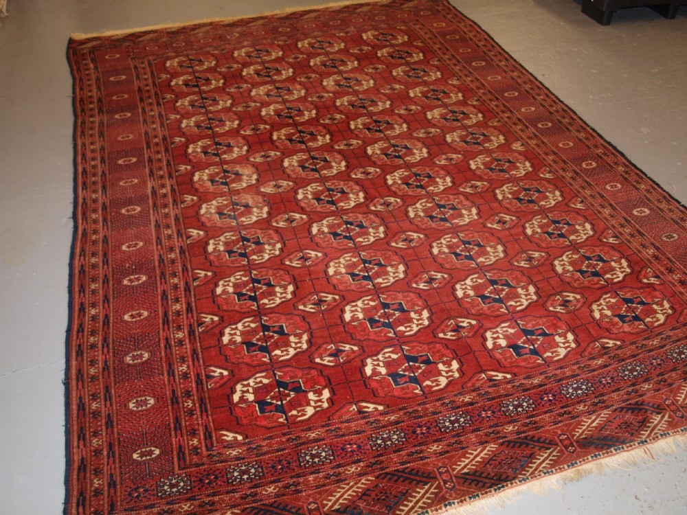 antique tekke turkmen main carpet good colour interesting guls late 19th century