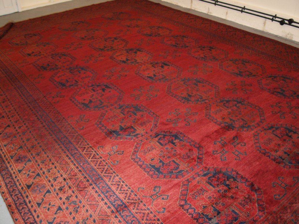 antique afghan ersari carpet of very large size with superb rose madder colour circa 1900