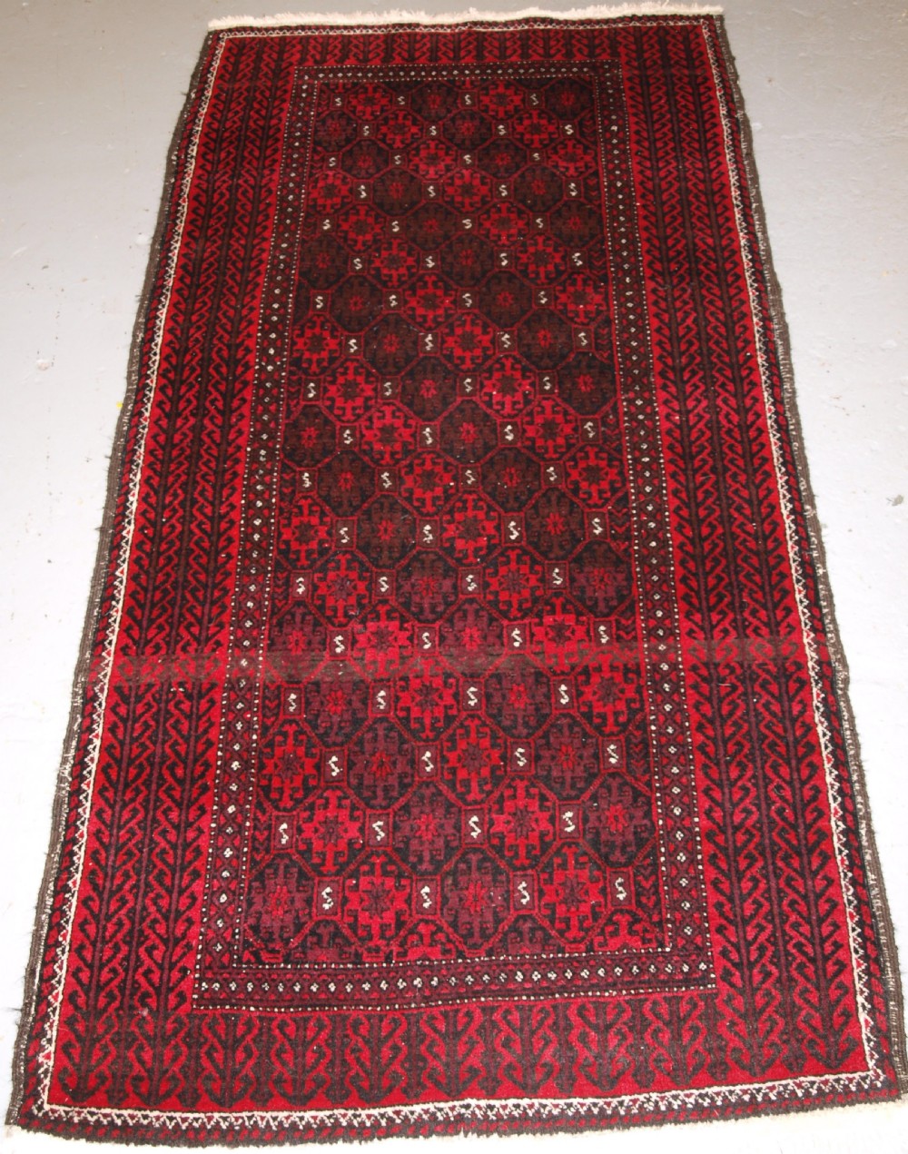 old afghan baluch rug with repeat lattice design very tough rug circa 1950