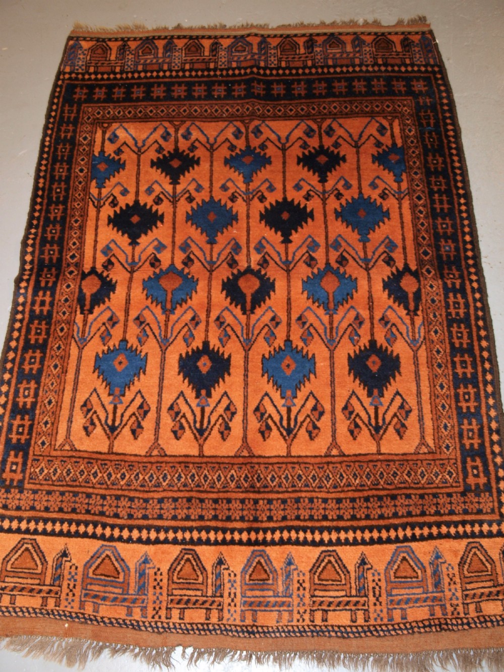 old afghan village rug of scarce camel and poppy design superb rug circa 1920