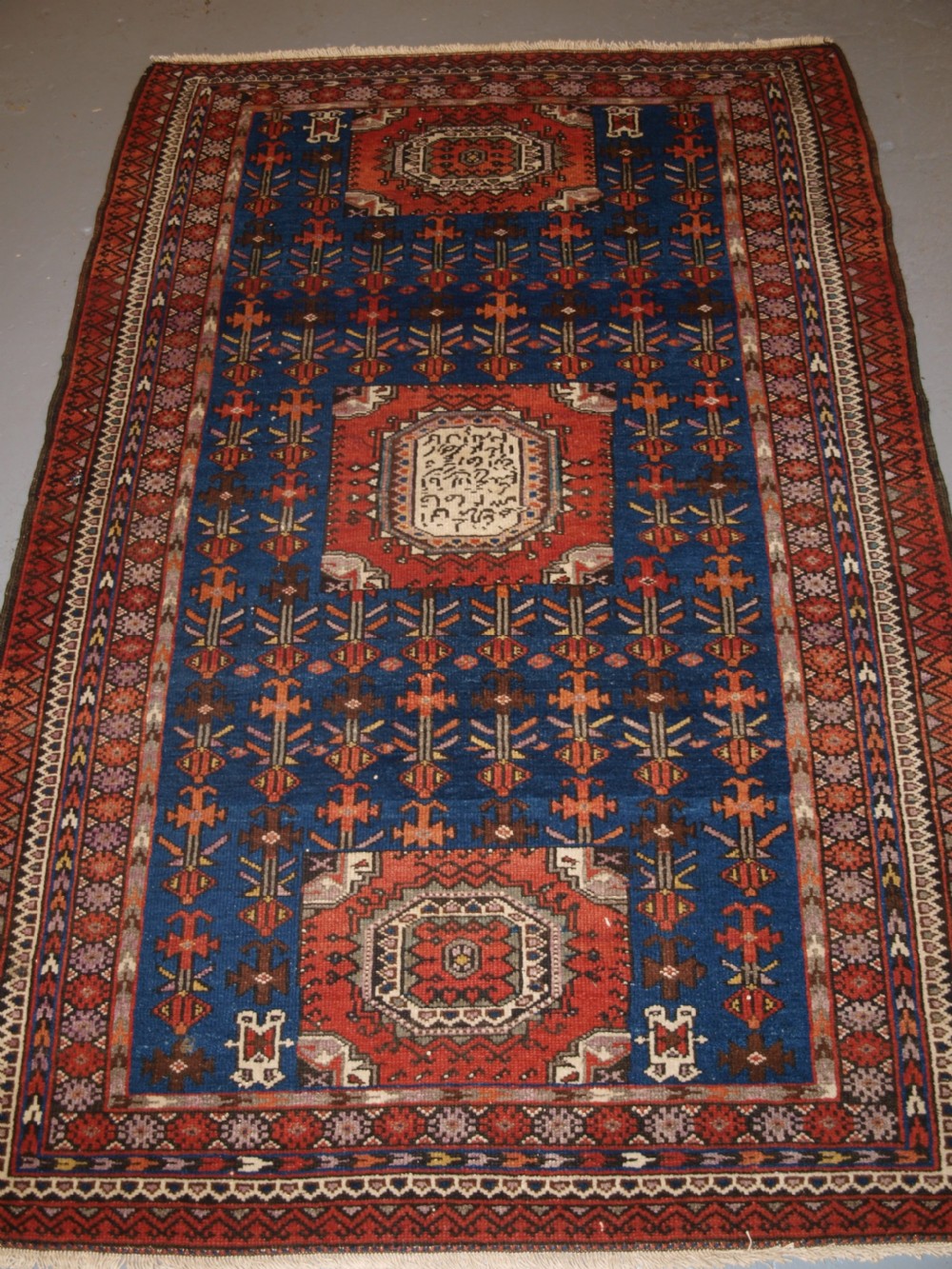 old kurdish rug unusual design large inscription with date circa 190020