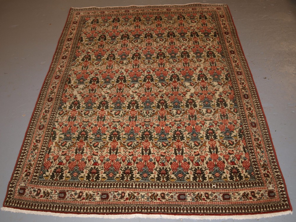 old persian qum rug very soft colours and fine weave circa 1920